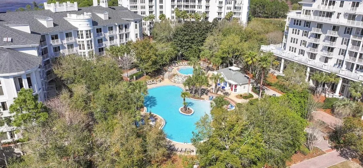 Aerial view of the pools
