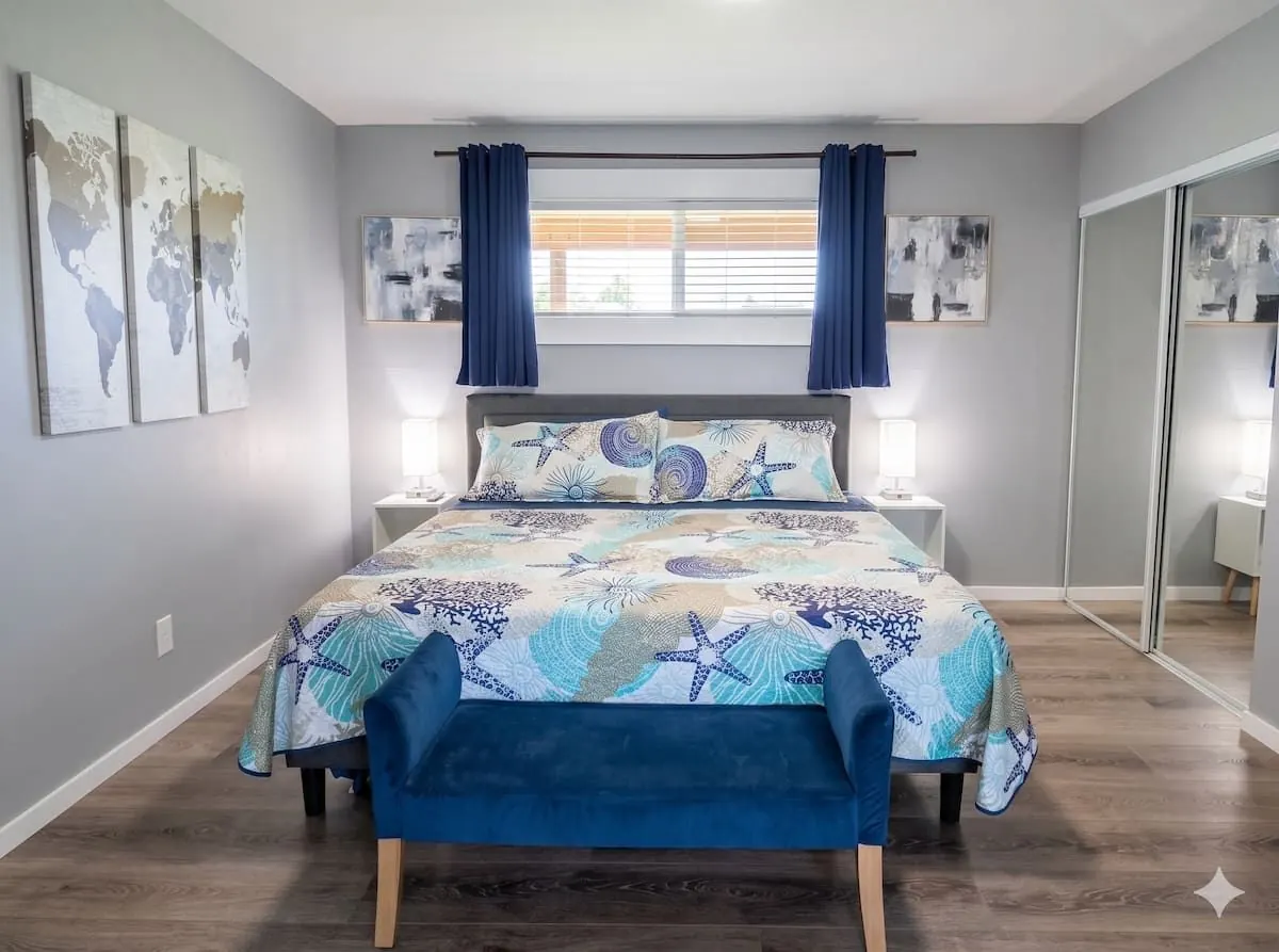 Coastal-inspired king bedroom