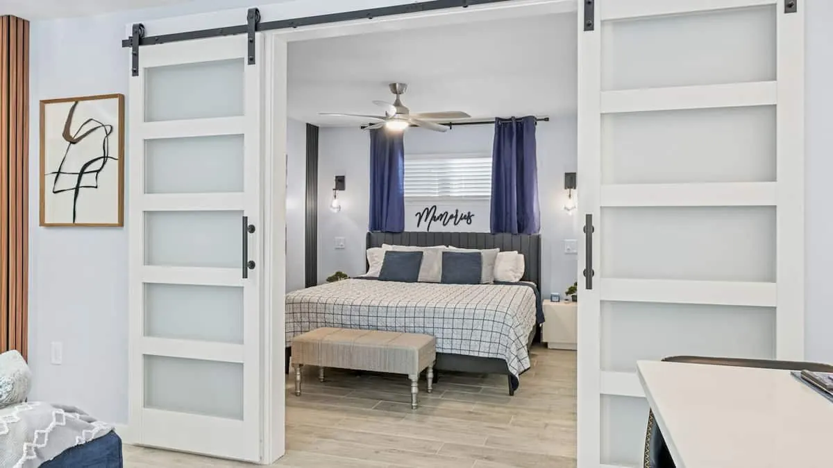 Bedroom through the barn door