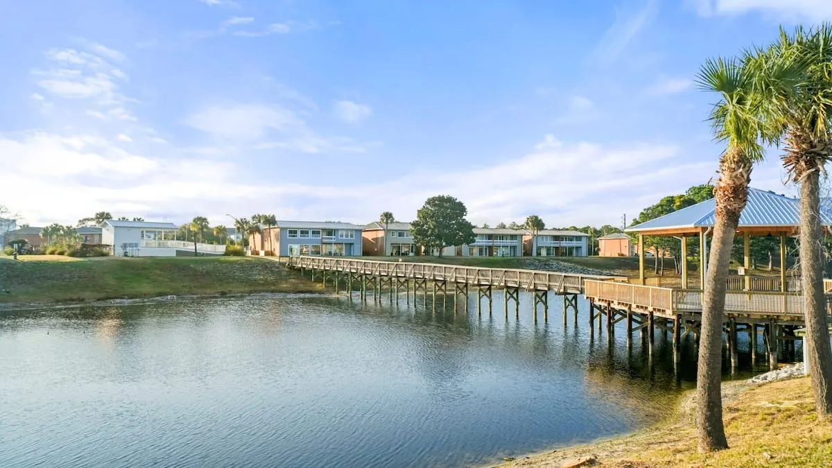 Lake with boardwalk